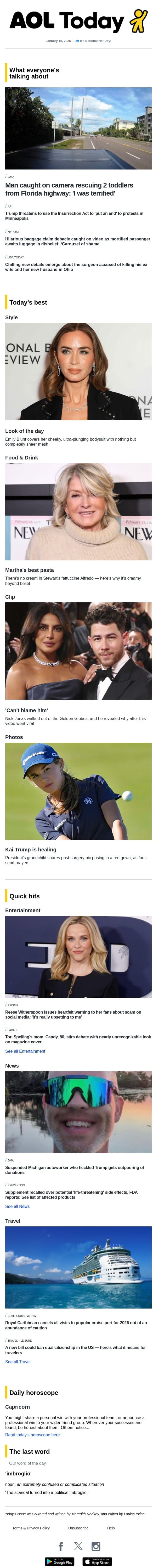 Kai Trump’s post-surgery pic; supplement recall; cruise cancellations email from AOL screenshot