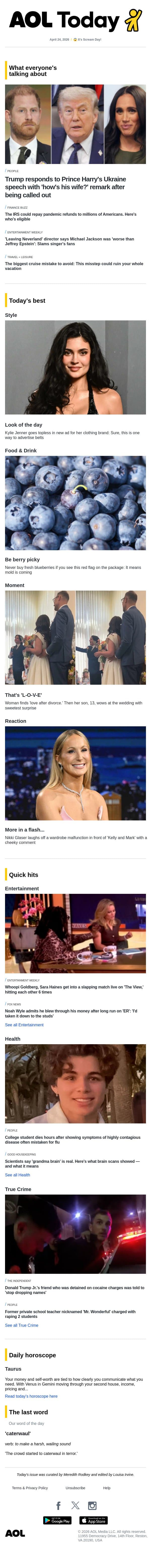 Trump mocks Harry & Meghan; 'View' slap fight; 'grandma brain' is real email from AOL screenshot
