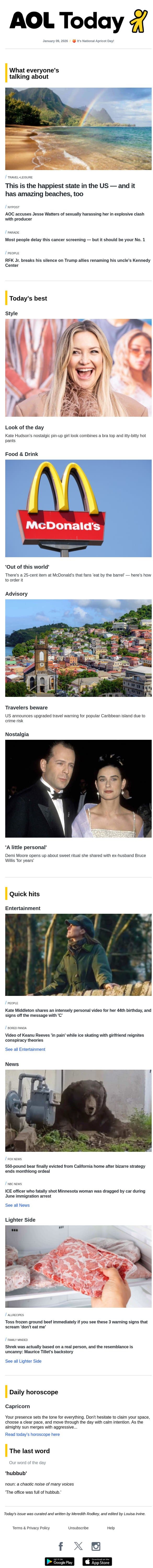 AOC's accusation; Kate Middleton's personal vid; Kate Hudson's pin-up look email from AOL screenshot