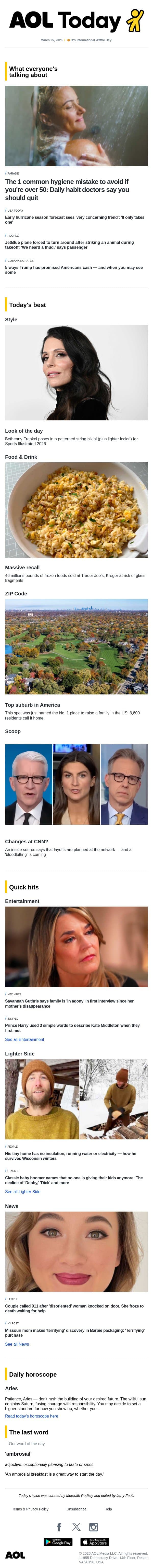 Savannah's 'agony'; massive food recall; 'bloodletting' at CNN email from AOL screenshot
