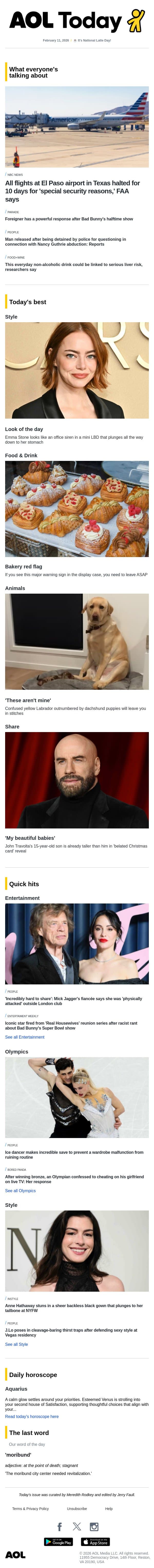 Flights halted; JLo's thirst trap; 'Housewives' star fired email from AOL screenshot