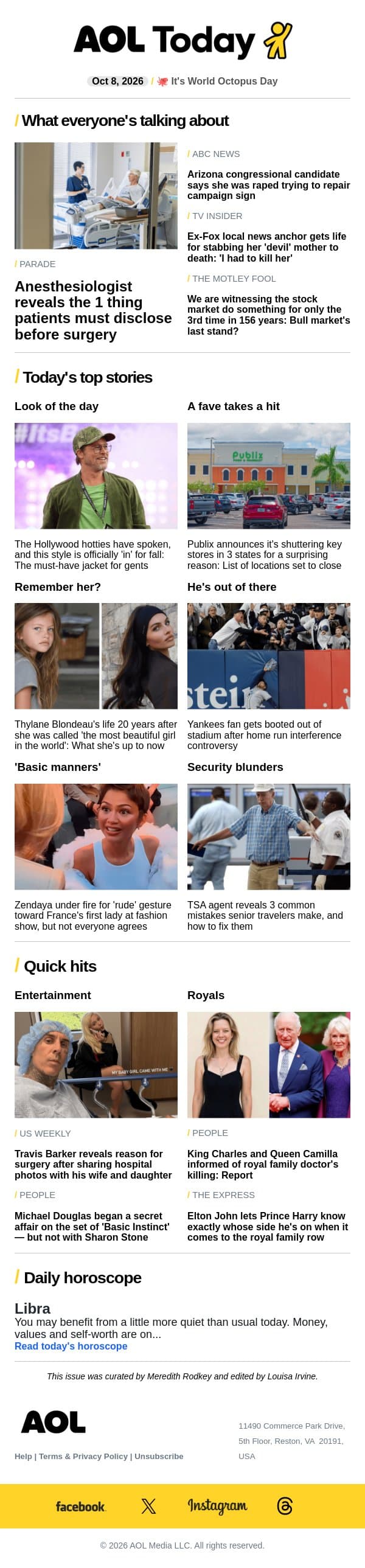 Death rattles royals; Publix closings; Zendaya's rude gesture email from AOL screenshot