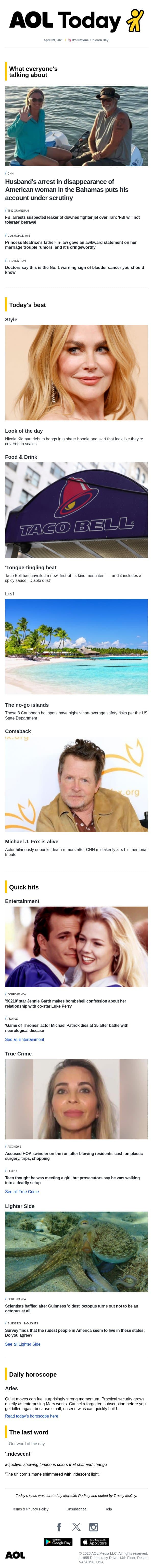 'Thrones' actor dies at 35; new Taco Bell item; rudest people in America email from AOL screenshot