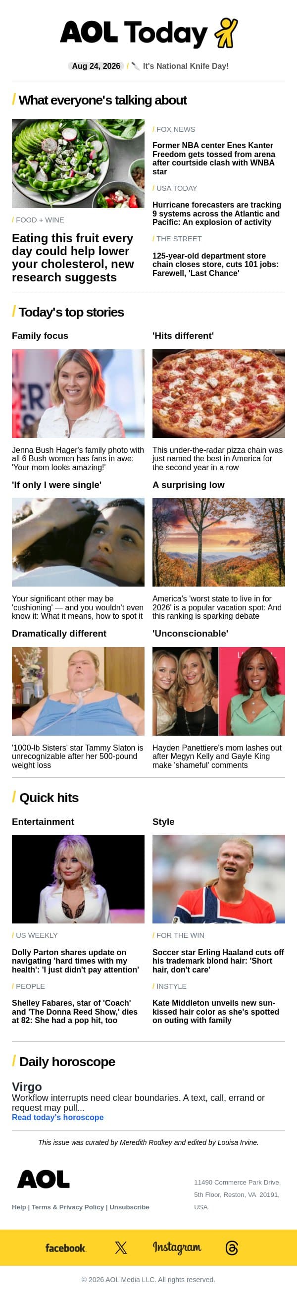 Reality star drops 500 lbs.; Kate Middleton's new look; mall chain closing store email from AOL screenshot
