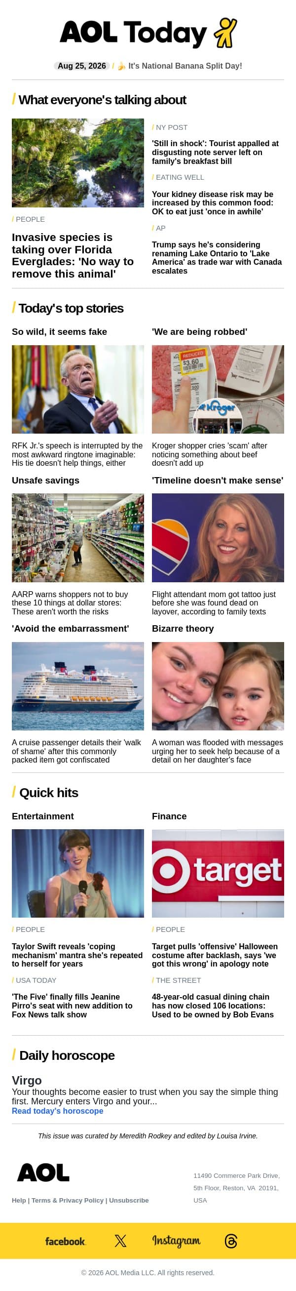 Target's 'offensive' costume; new invasive species; RFK Jr.'s wild ringtone email from AOL screenshot