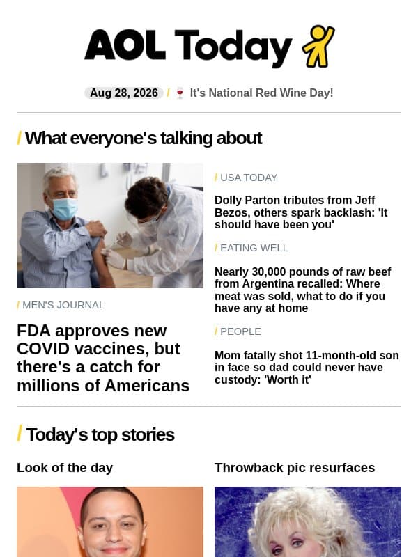 COVID vaccines; actress' cause of death; fish invades NYC email from AOL