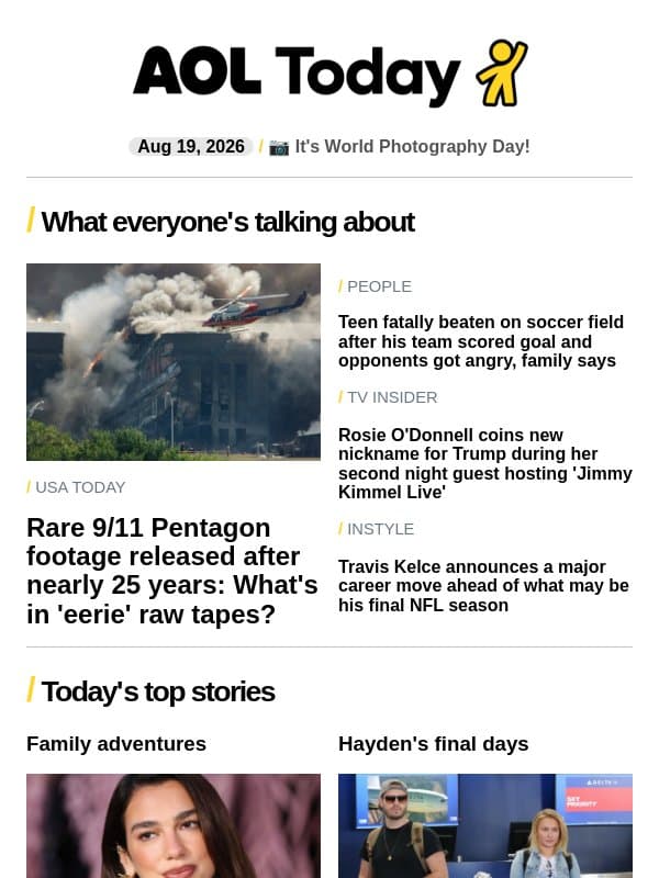 'Eerie' 9/11 footage; Will & Kate's secret identities; who is Natalie Harp? email from AOL