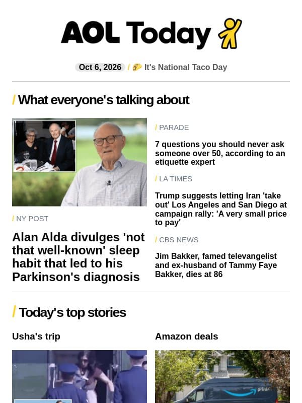 Alan Alda's illness; major passport change; Jim Bakker dies email from AOL
