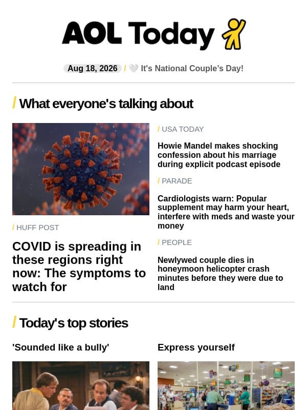 COVID spreading; rudest 'Cheers' star; Publix checkout change email from AOL