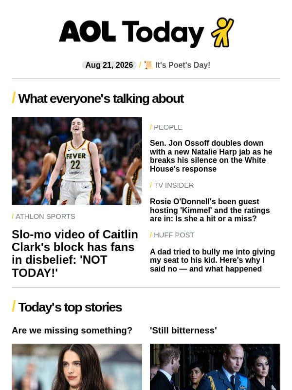 Mass extinction event; Caitlin Clark's block; Rosie's ratings email from AOL