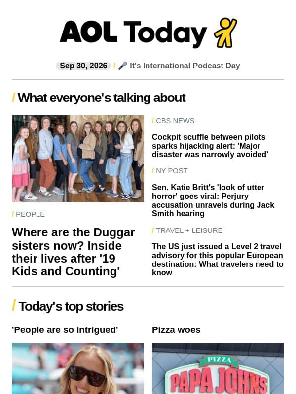 Hijacking alert; actor's daughter dies at 13; worst city for traffic email from AOL