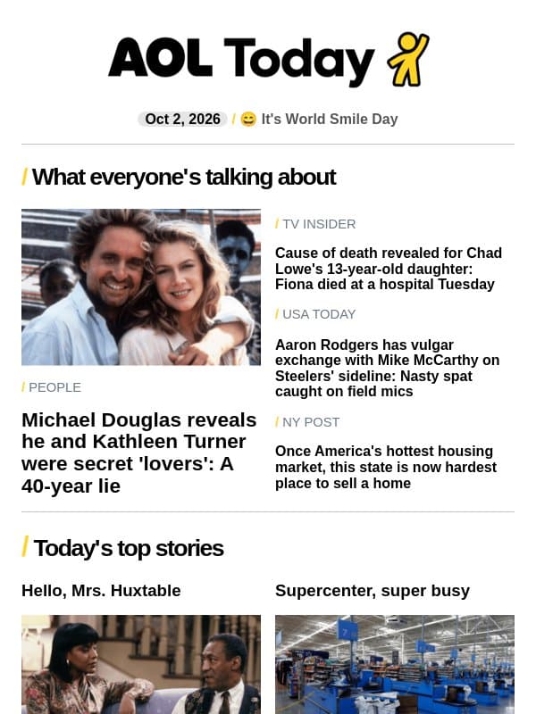 Michael Douglas' secret lover; salad dressing recall; COVID symptoms email from AOL