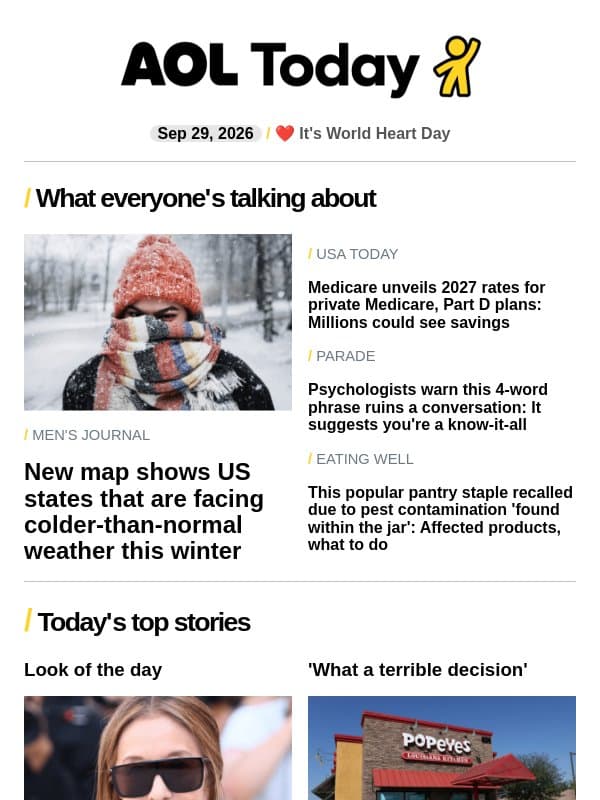 Retailer closes 95 shops; new Medicare rates; toxic bean email from AOL