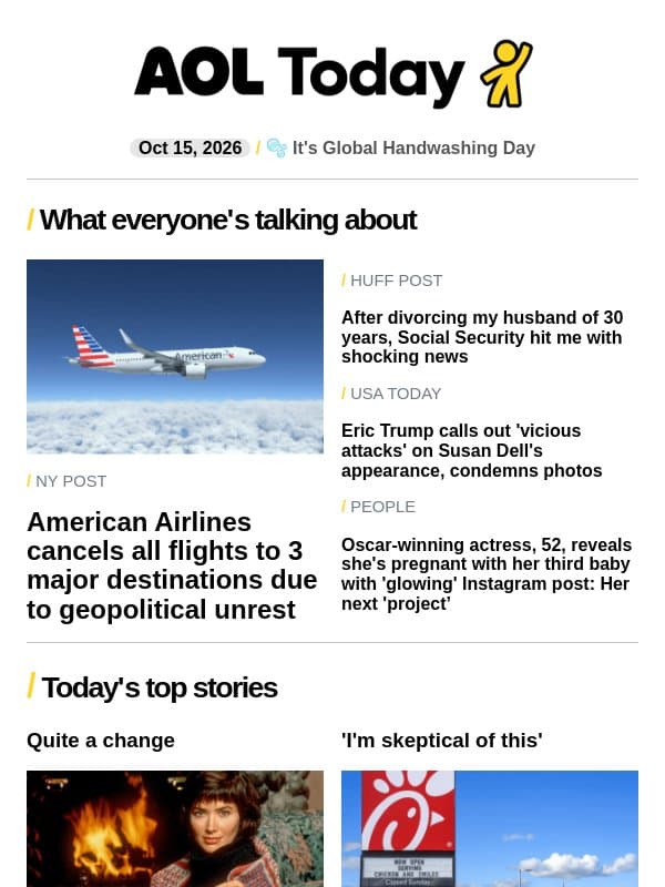 Social Security shocker; flights canceled; Kate 'annoying' William email from AOL