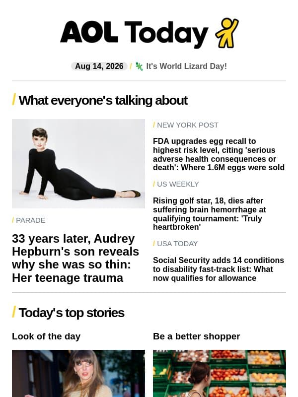 Golf star dies at 18; Stern's 'insane' dress code; Kroger closings email from AOL