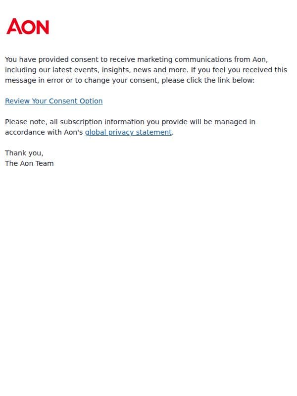 Review Your Consent to Aon email from Aon screenshot