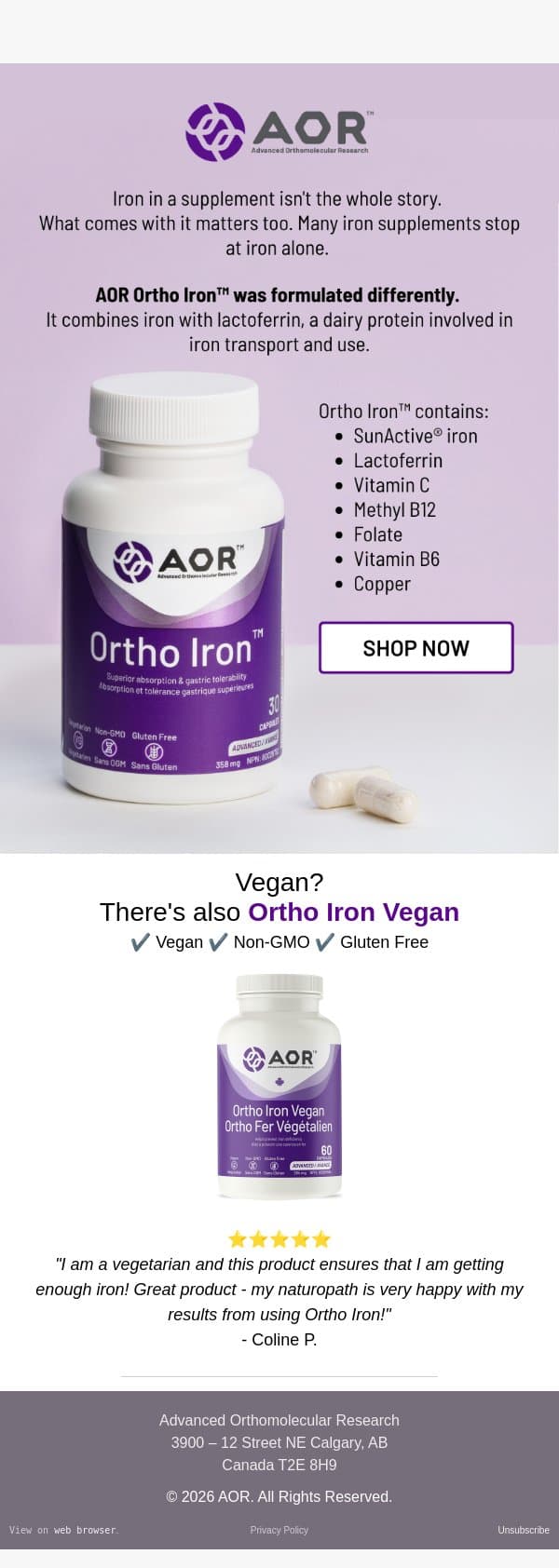Not all iron supplements are created equal email from AOR screenshot