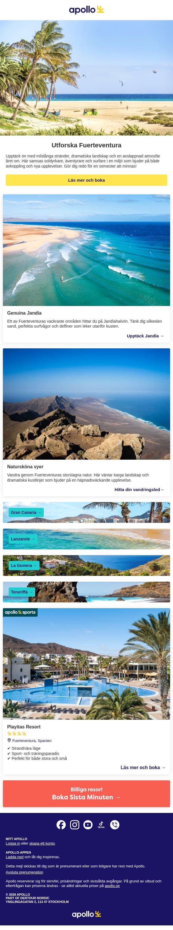 Utforska Fuerteventura email from Apollo screenshot