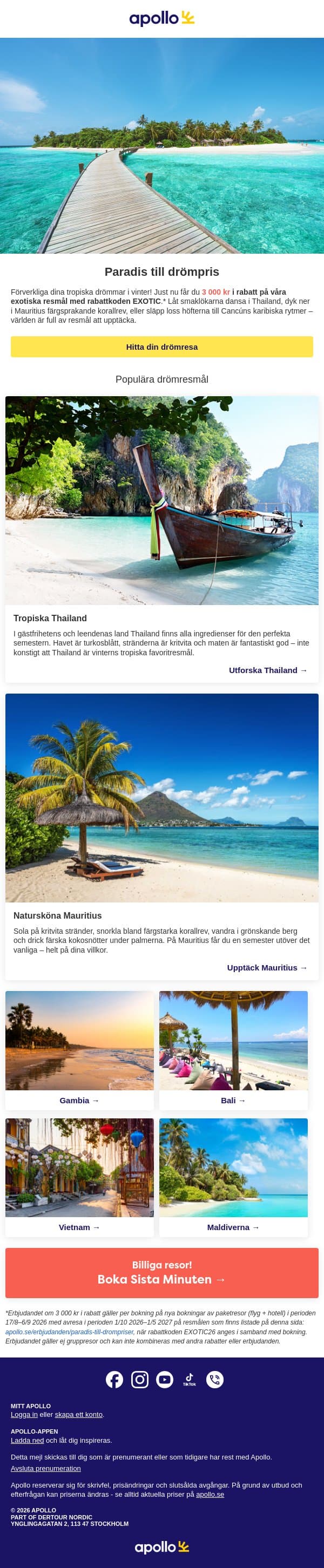Paradis till drömpris email from Apollo screenshot