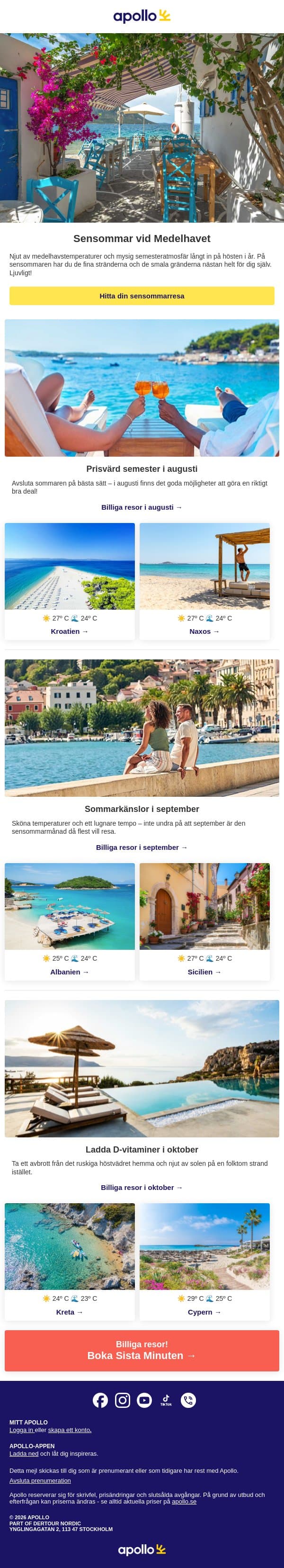 Sensommar vid Medelhavet email from Apollo screenshot