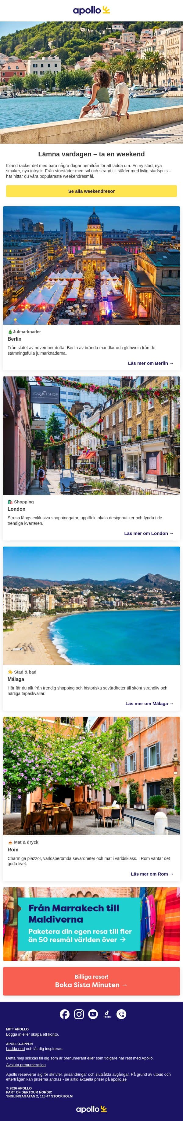 Ibland räcker det med en weekend ✈️ email from Apollo screenshot