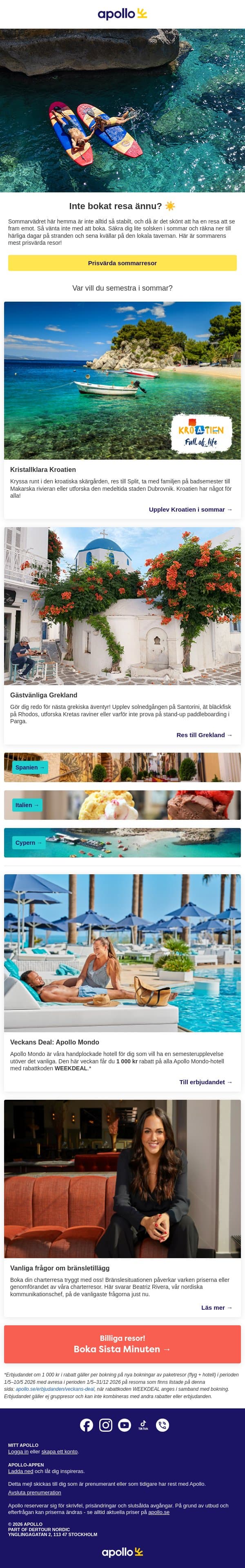 Inte bokat sommarresan än? ☀️ email from Apollo screenshot