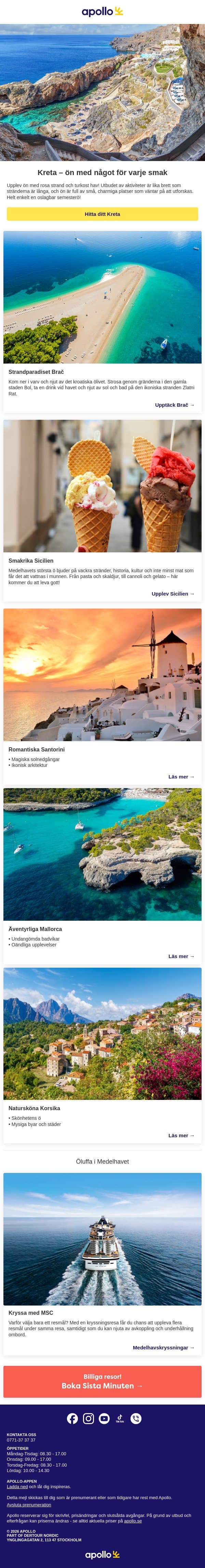 7 sätt att uppleva Medelhavet email from Apollo screenshot
