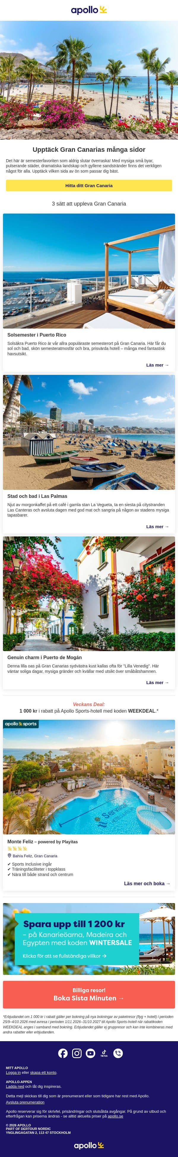 Hitta ditt Gran Canaria email from Apollo screenshot
