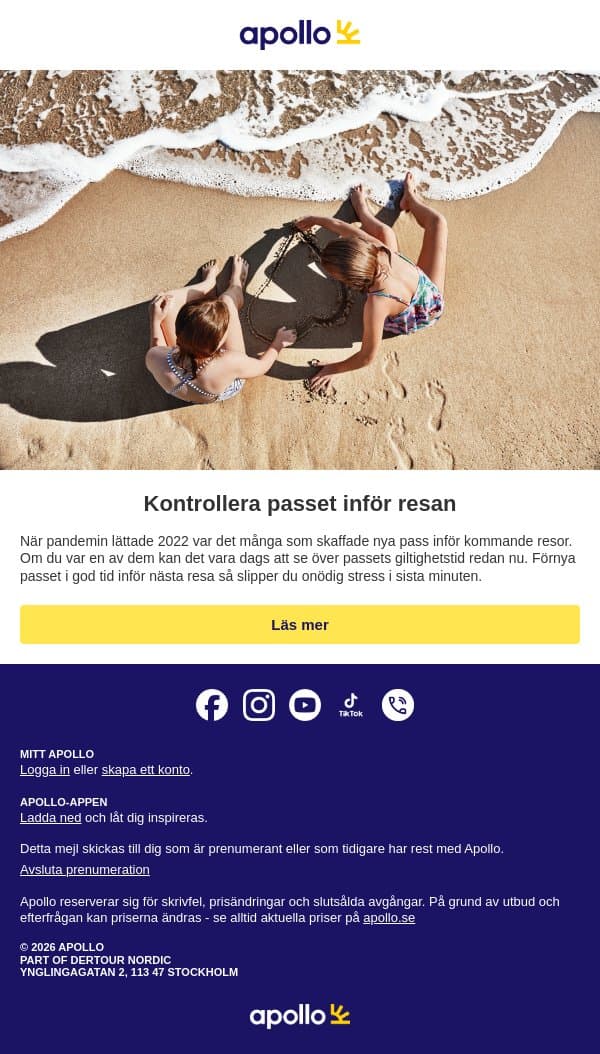 Viktig påminnelse email from Apollo screenshot