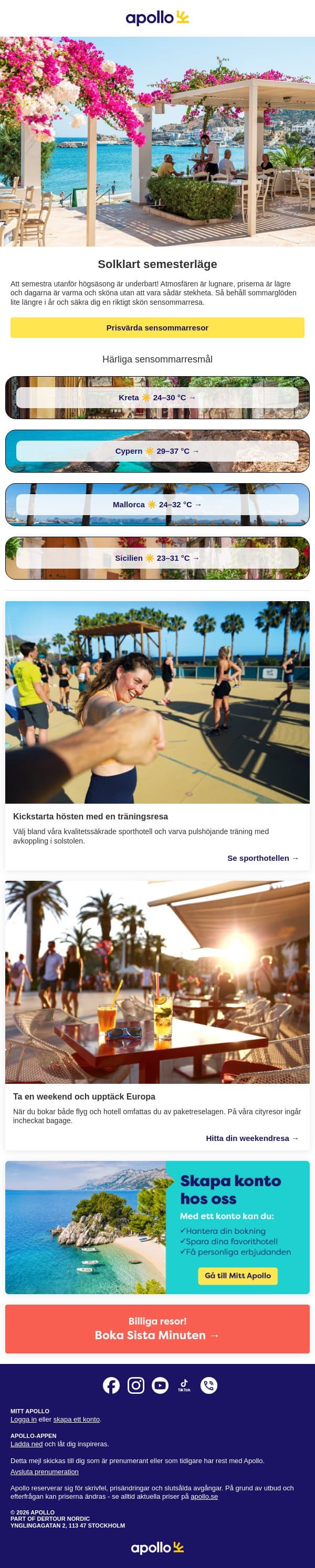 Förläng sommaren med en resa email from Apollo screenshot