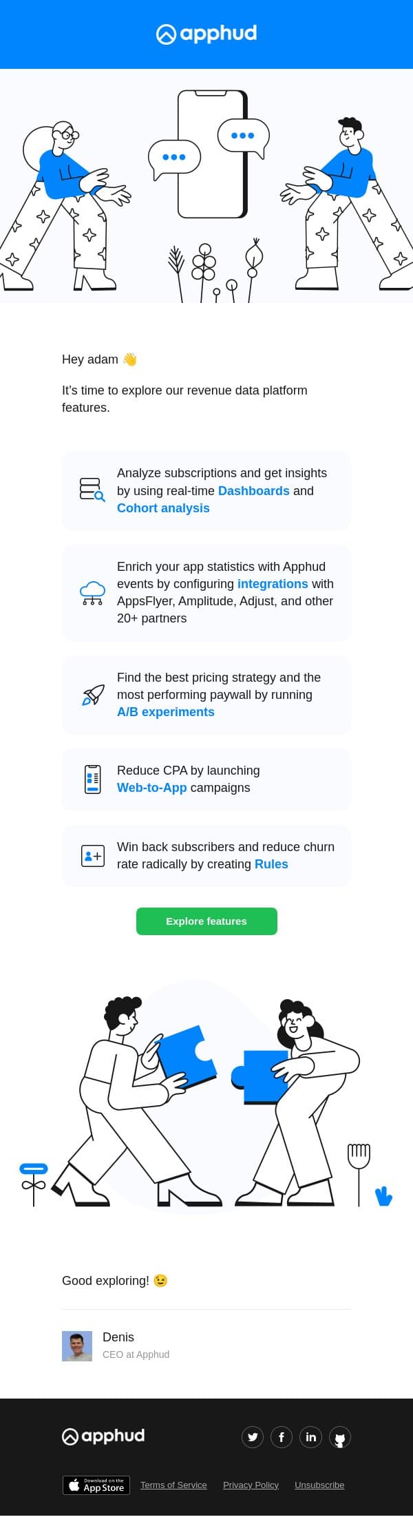 Learn more about Apphud features email from Apphud screenshot