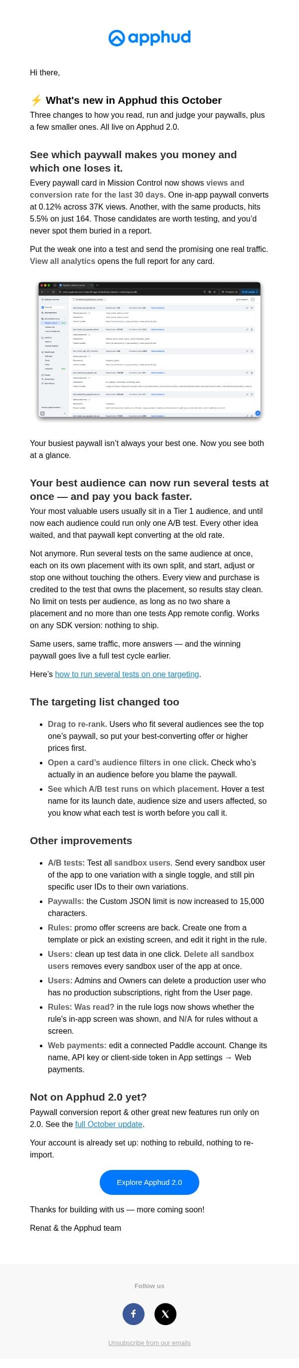 ⚡️ One paywall converts at 0.12%, another at 5.5%. Which one gets your traffic? email from Apphud screenshot