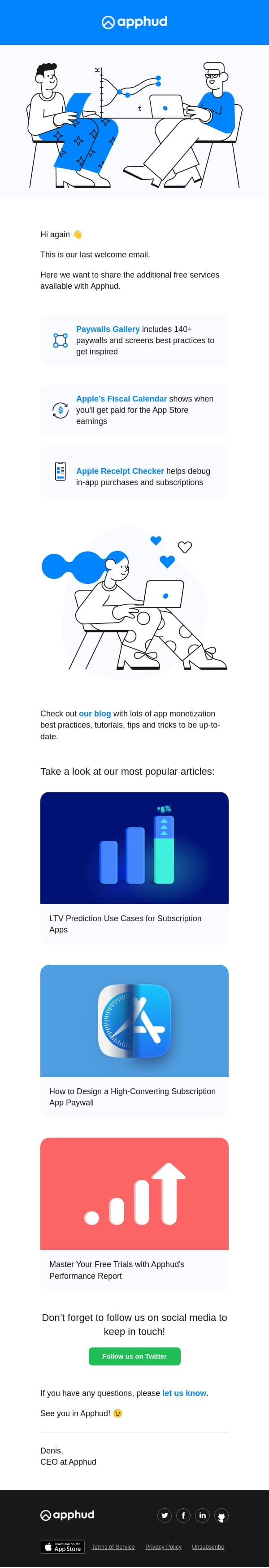 Apphud free services email from Apphud screenshot