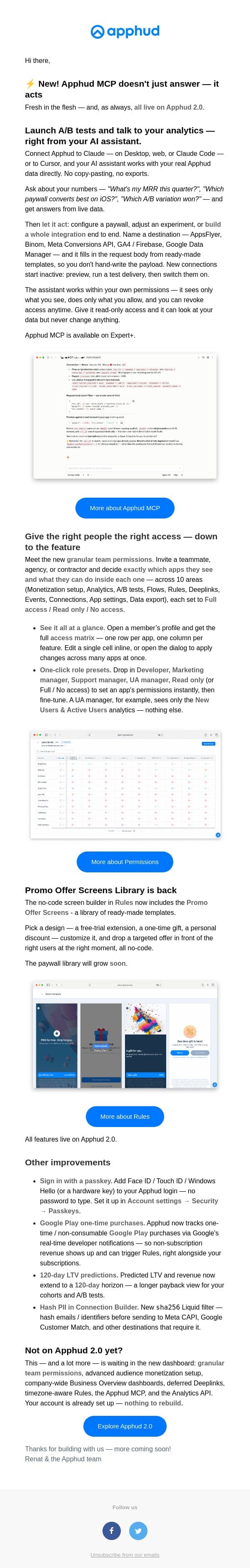 ⚡️ New! Apphud MCP doesn't just answer — it acts email from Apphud screenshot