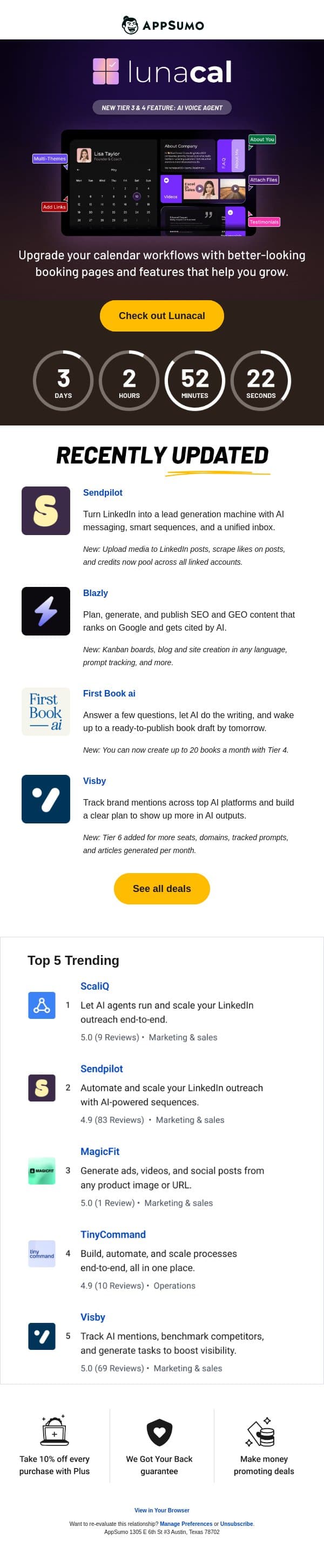 Booked and busy email from AppSumo screenshot