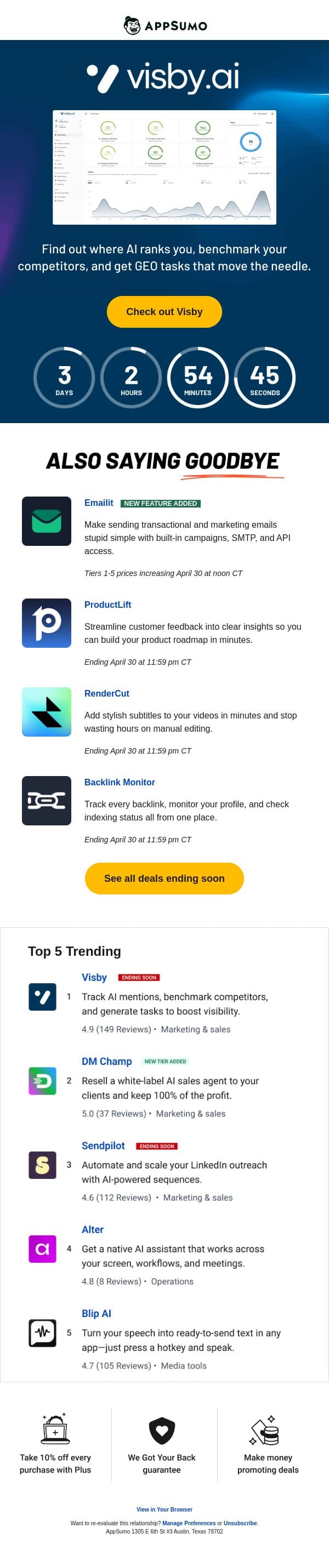Want to show up in AI search? email from AppSumo screenshot