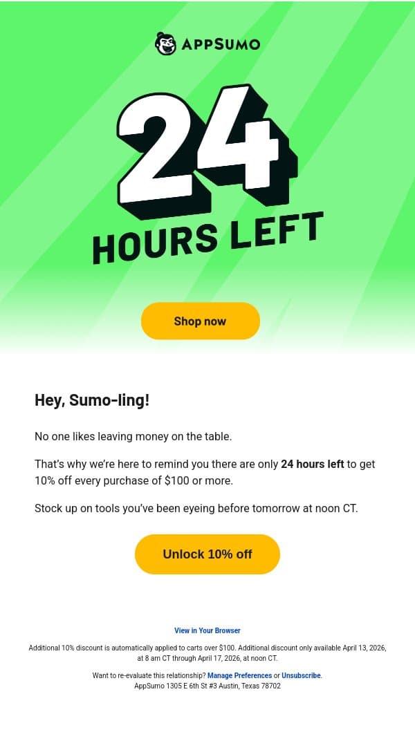 Move it or lose the discount email from AppSumo screenshot