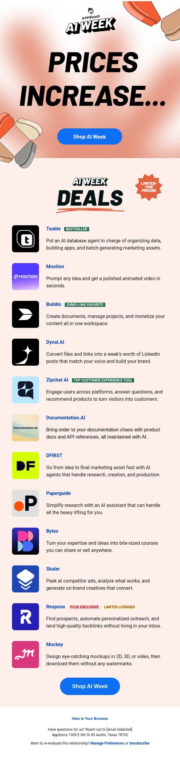 Ending tomorrow: AI Week email from AppSumo screenshot