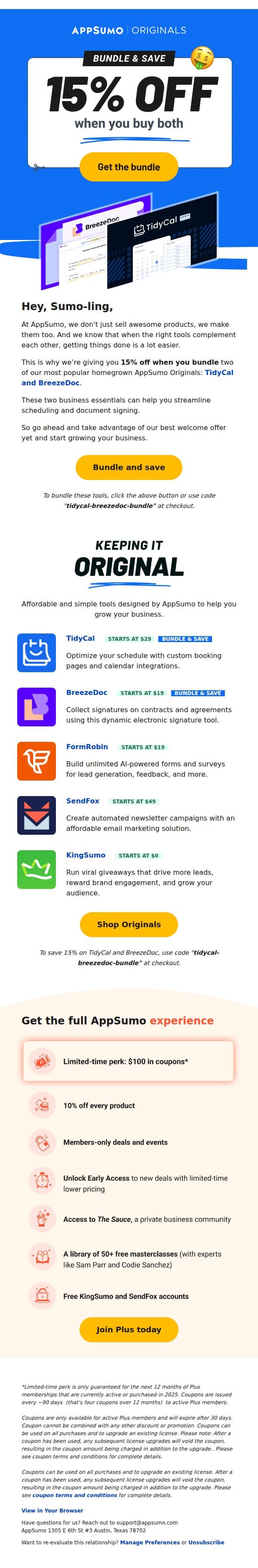Always original email from AppSumo screenshot