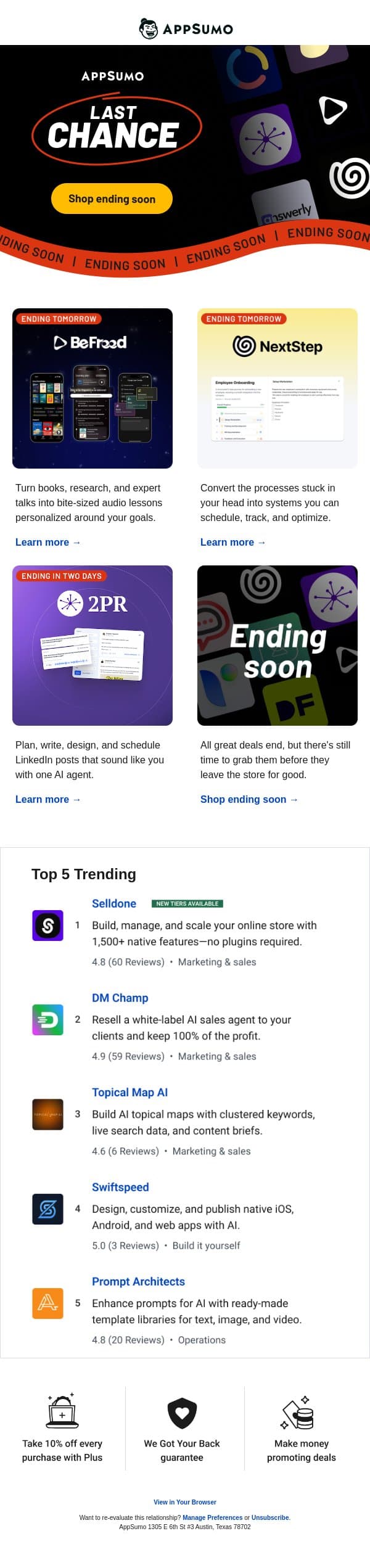 Out the door email from AppSumo screenshot