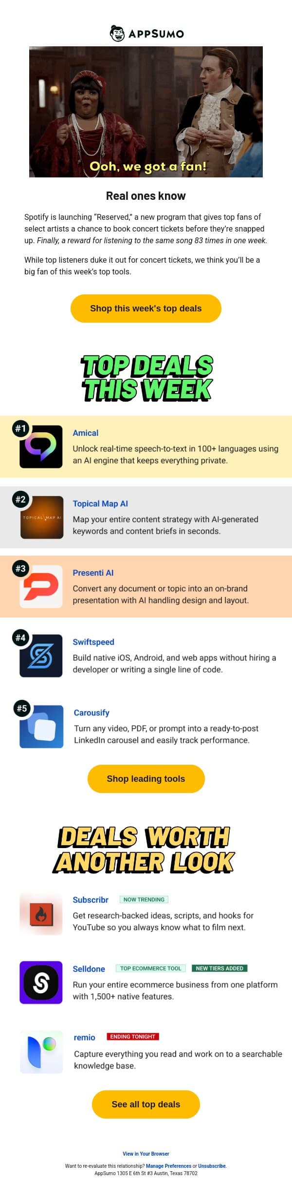 Day ones only email from AppSumo screenshot