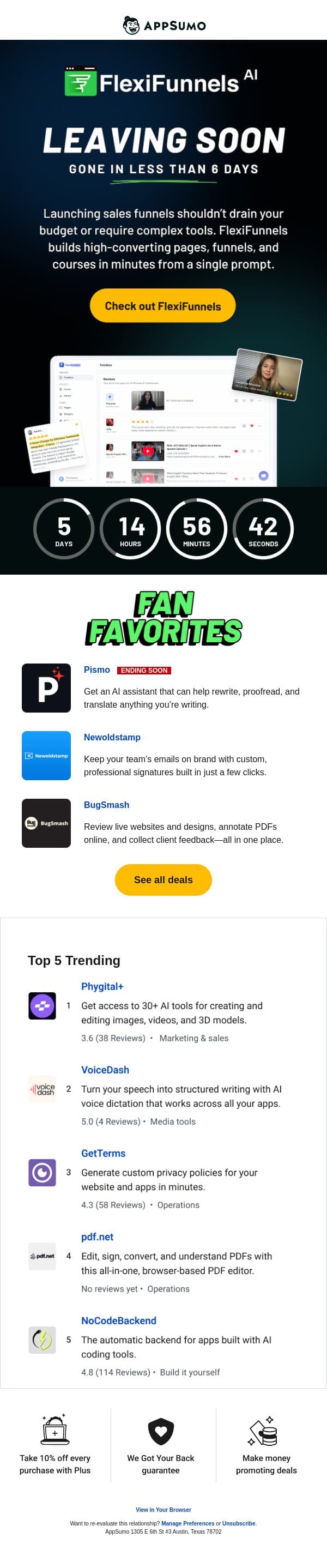 Funneling out email from AppSumo screenshot