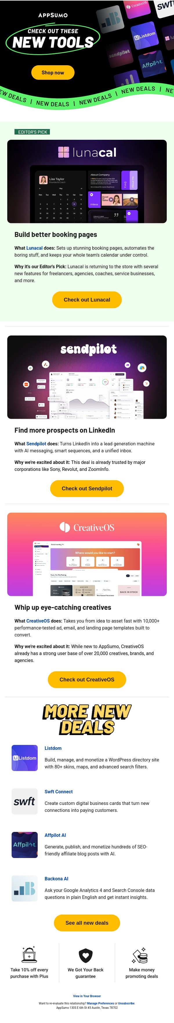 New deals inside email from AppSumo screenshot