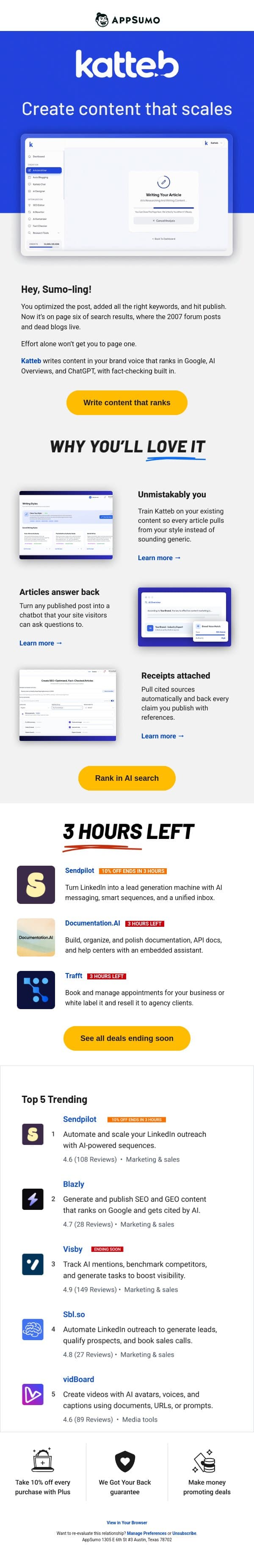 Making headlines email from AppSumo screenshot