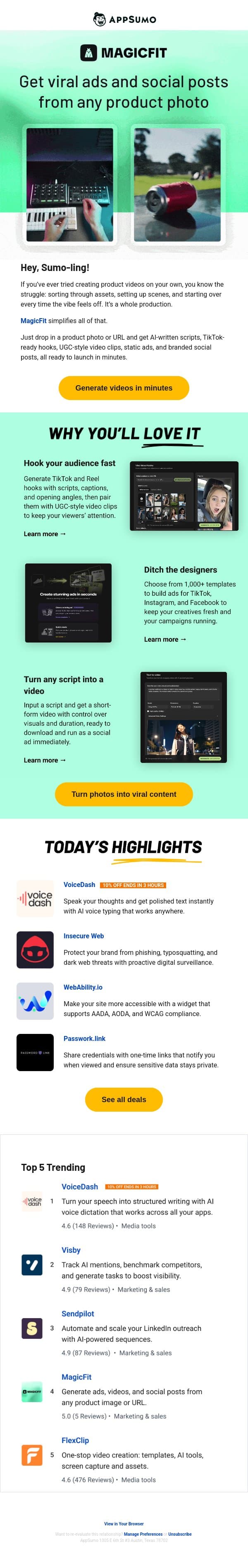 Do You Believe in MagicFit 🎶 email from AppSumo screenshot