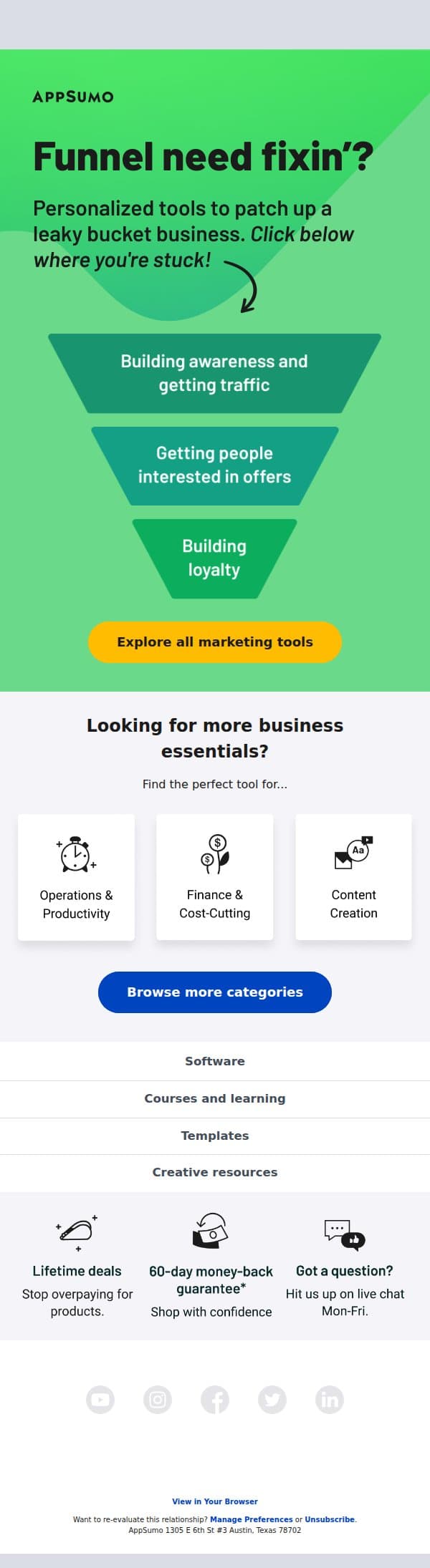 Double the fun(nel) email from AppSumo screenshot