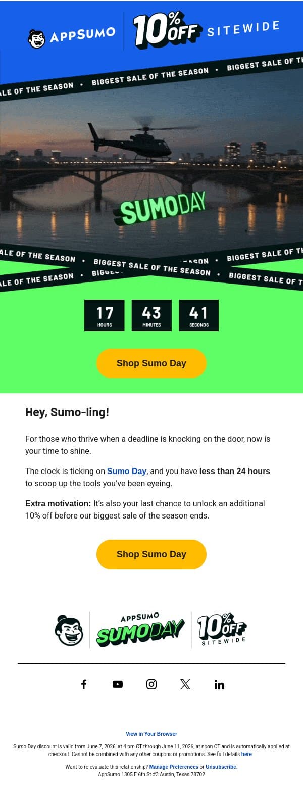 Time to get movin' email from AppSumo screenshot