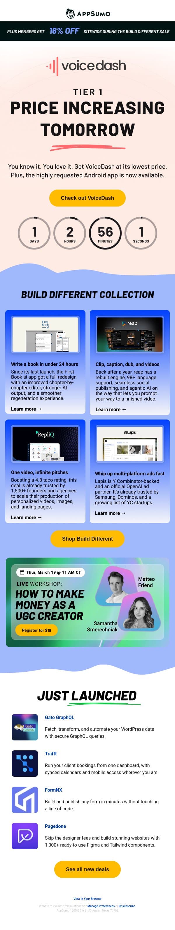 Make a VoiceDash for it email from AppSumo screenshot