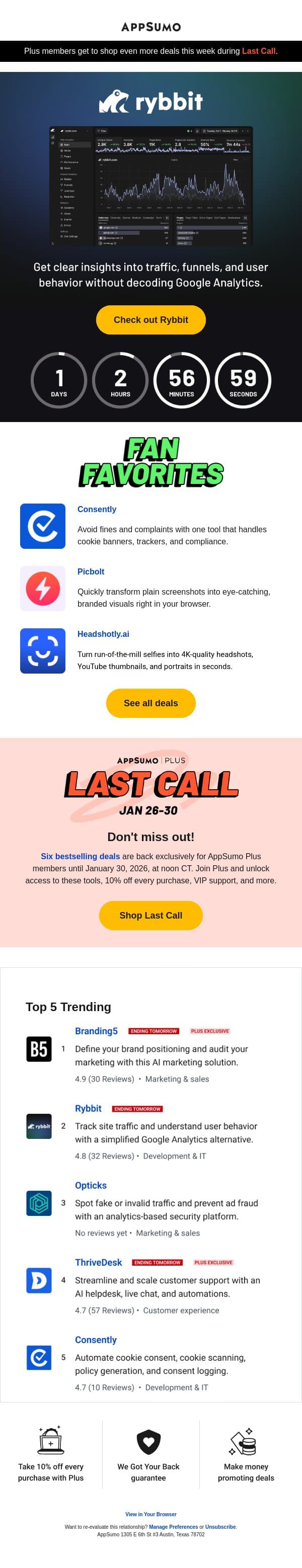 Hopping away email from AppSumo screenshot