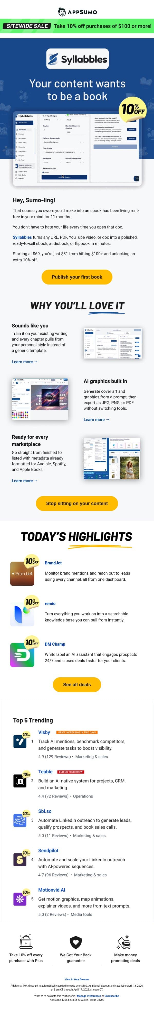 By the book email from AppSumo screenshot